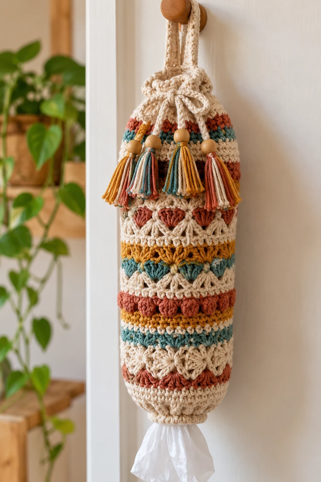 Boho Tassel Crochet Bag Holder — crochet bag holder plastic bags style outfit