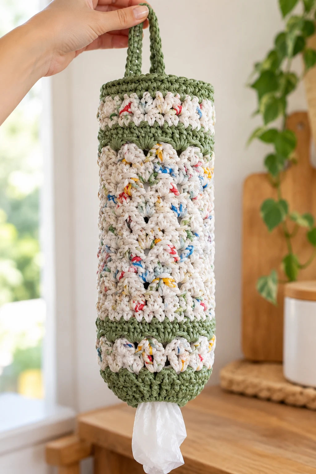 Recycled Plastic Yarn Bag Holder — crochet bag holder plastic bags style outfit