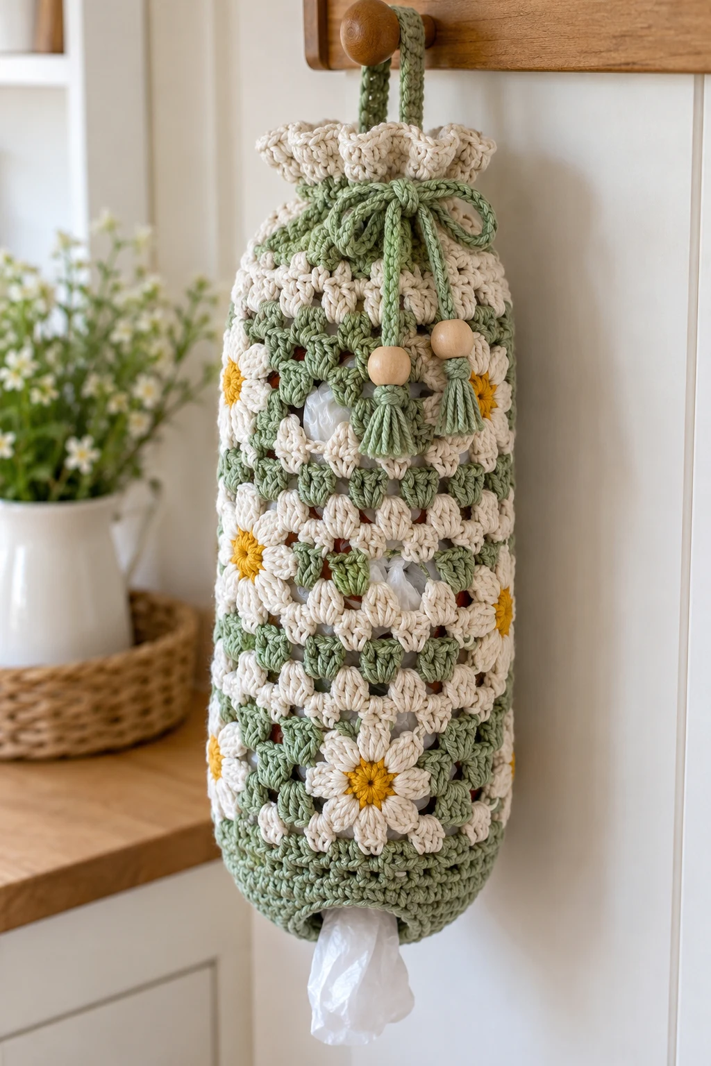 Crochet Bag Holder With a Drawstring Top — crochet bag holder plastic bags style outfit