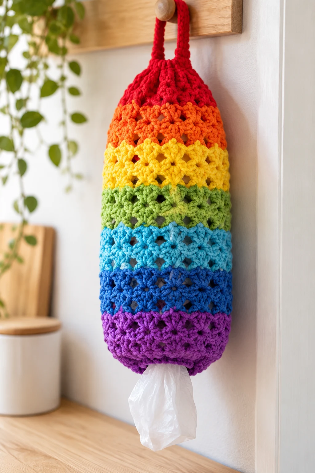 Colorful Rainbow Crochet Bag Holder — crochet bag holder plastic bags style outfit