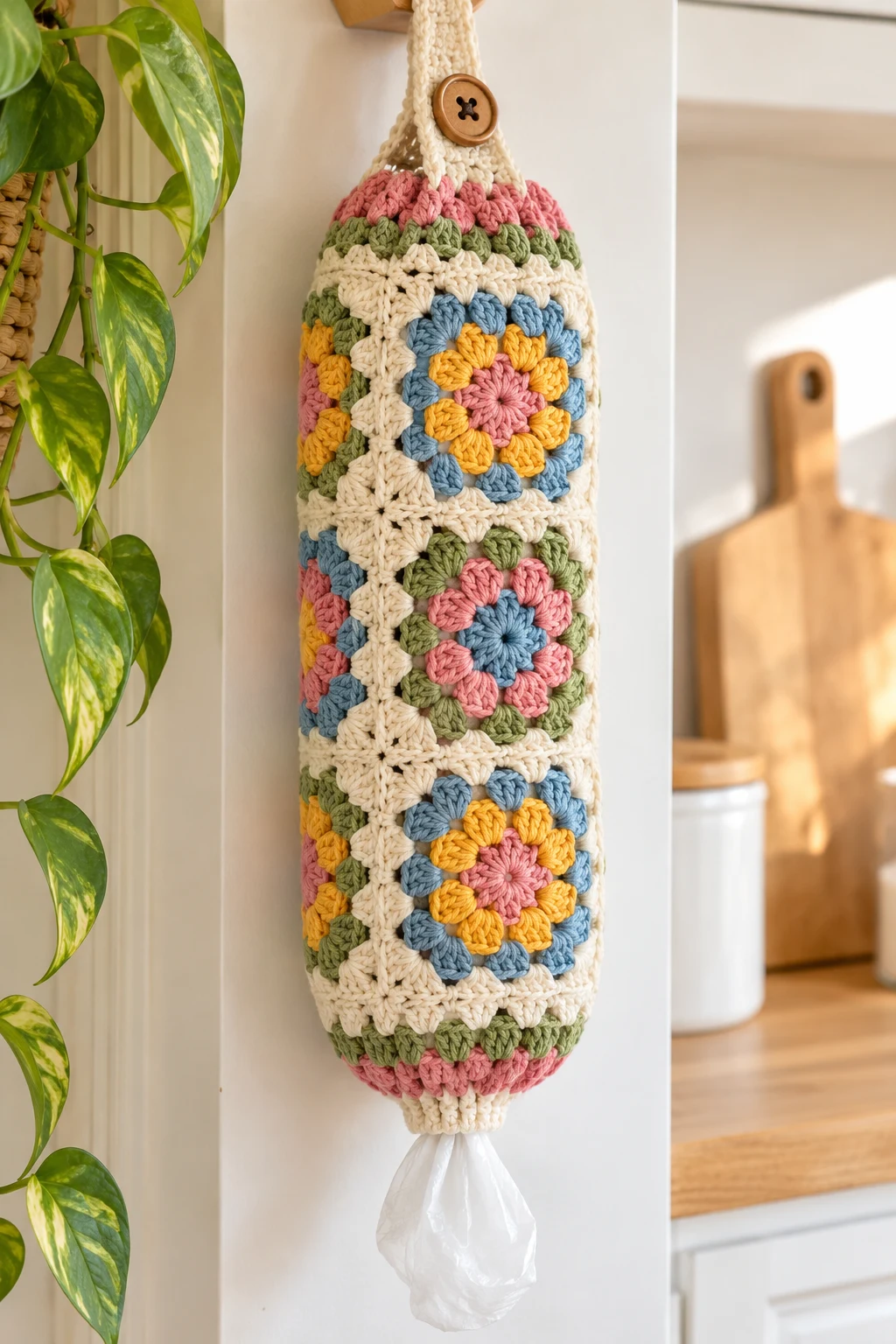Granny Square Crochet Bag Holder — crochet bag holder plastic bags style outfit