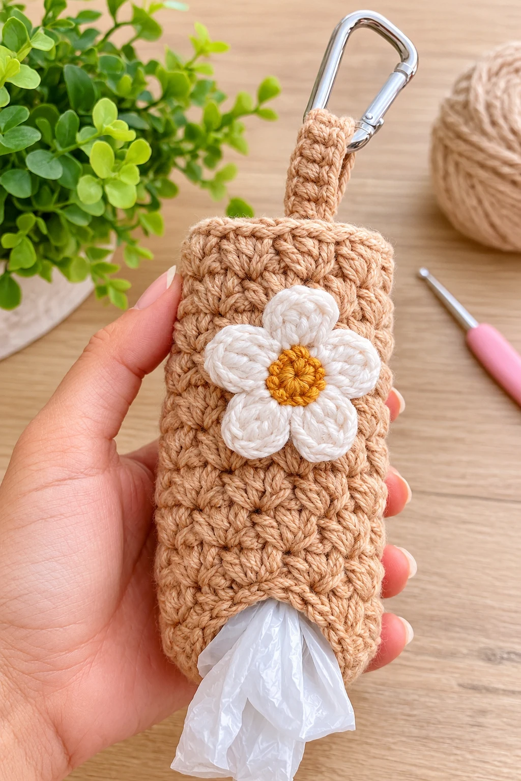 Chunky Textured Crochet Bag Holder — crochet bag holder plastic bags style outfit