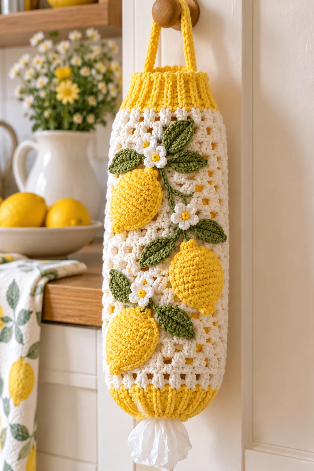 Lemon-Themed Crochet Bag Holder — crochet bag holder plastic bags style outfit
