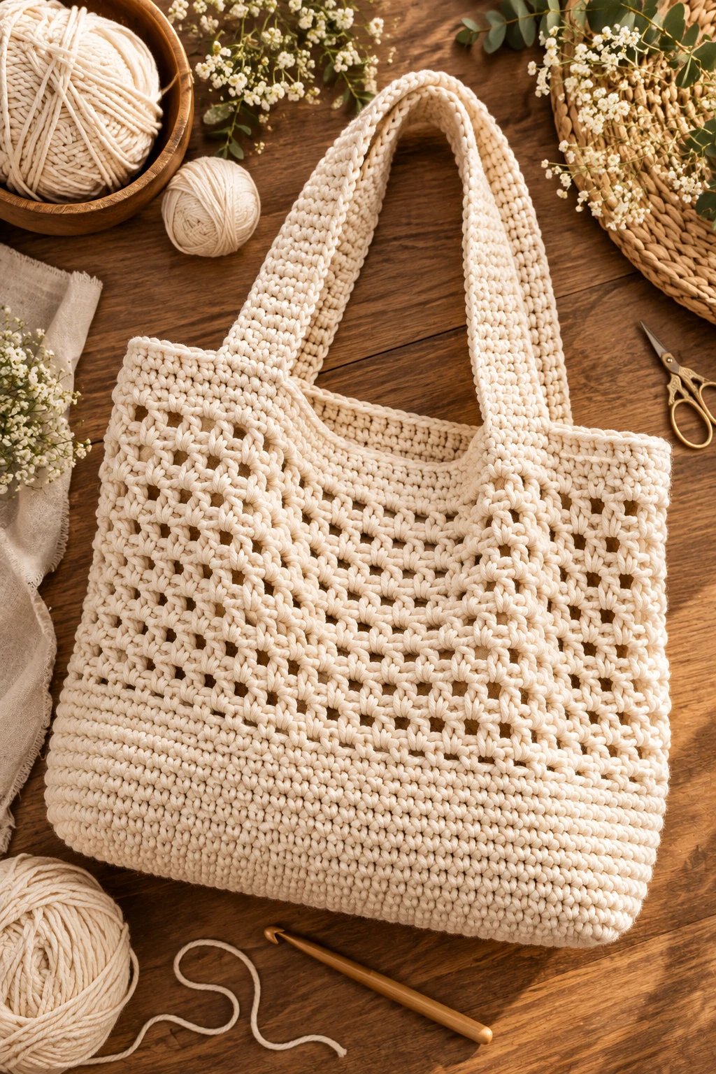 Classic Cream Market Tote — crochet bag ideas handbags style outfit