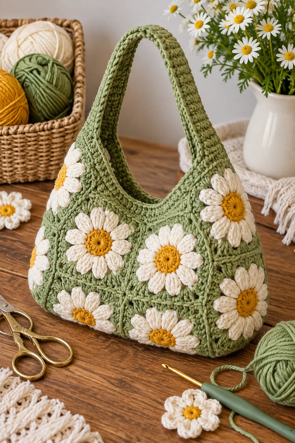 Daisy Flower Bag — crochet bag ideas handbags style outfit