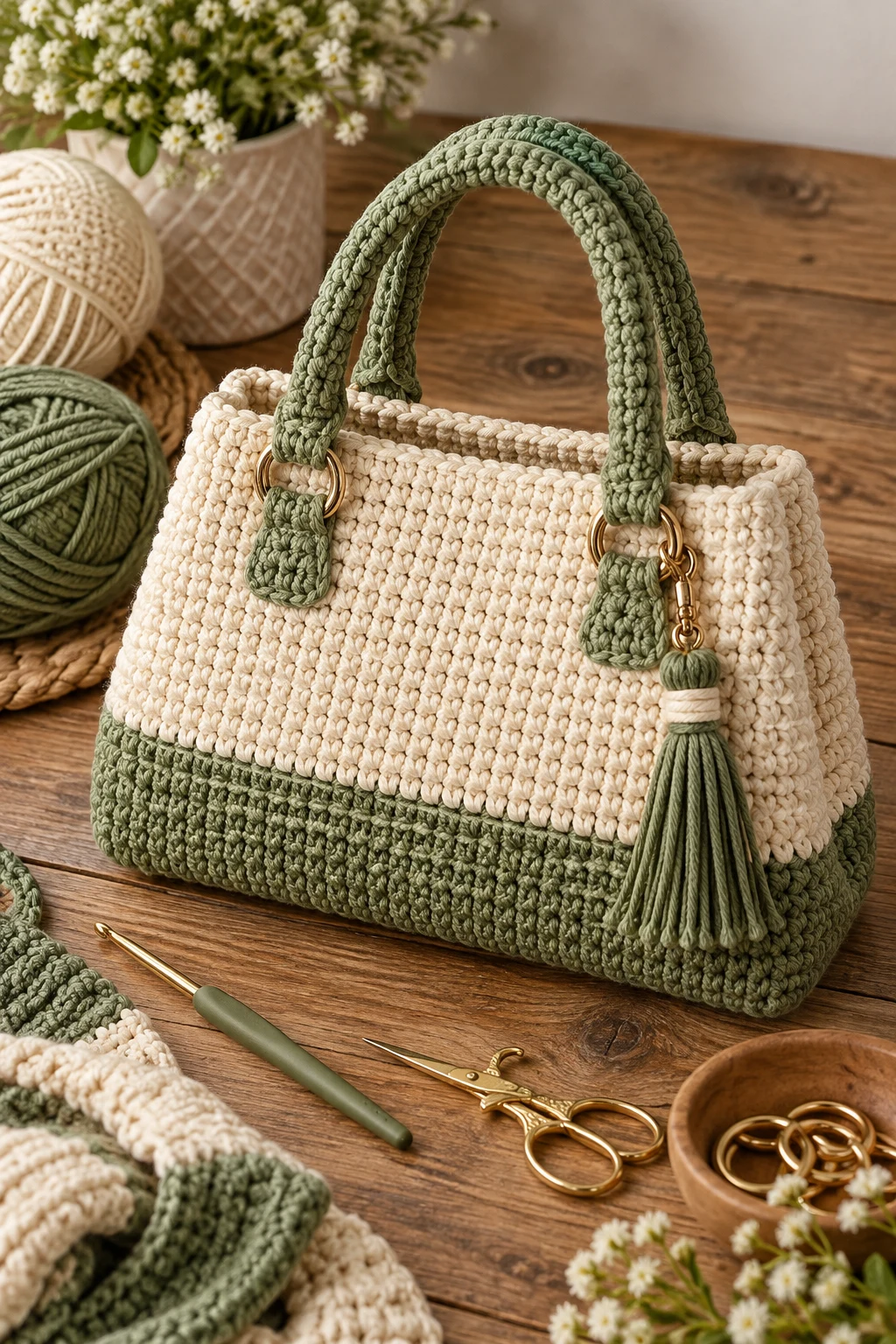 Two-Tone Structured Handbag — crochet bag ideas handbags style outfit