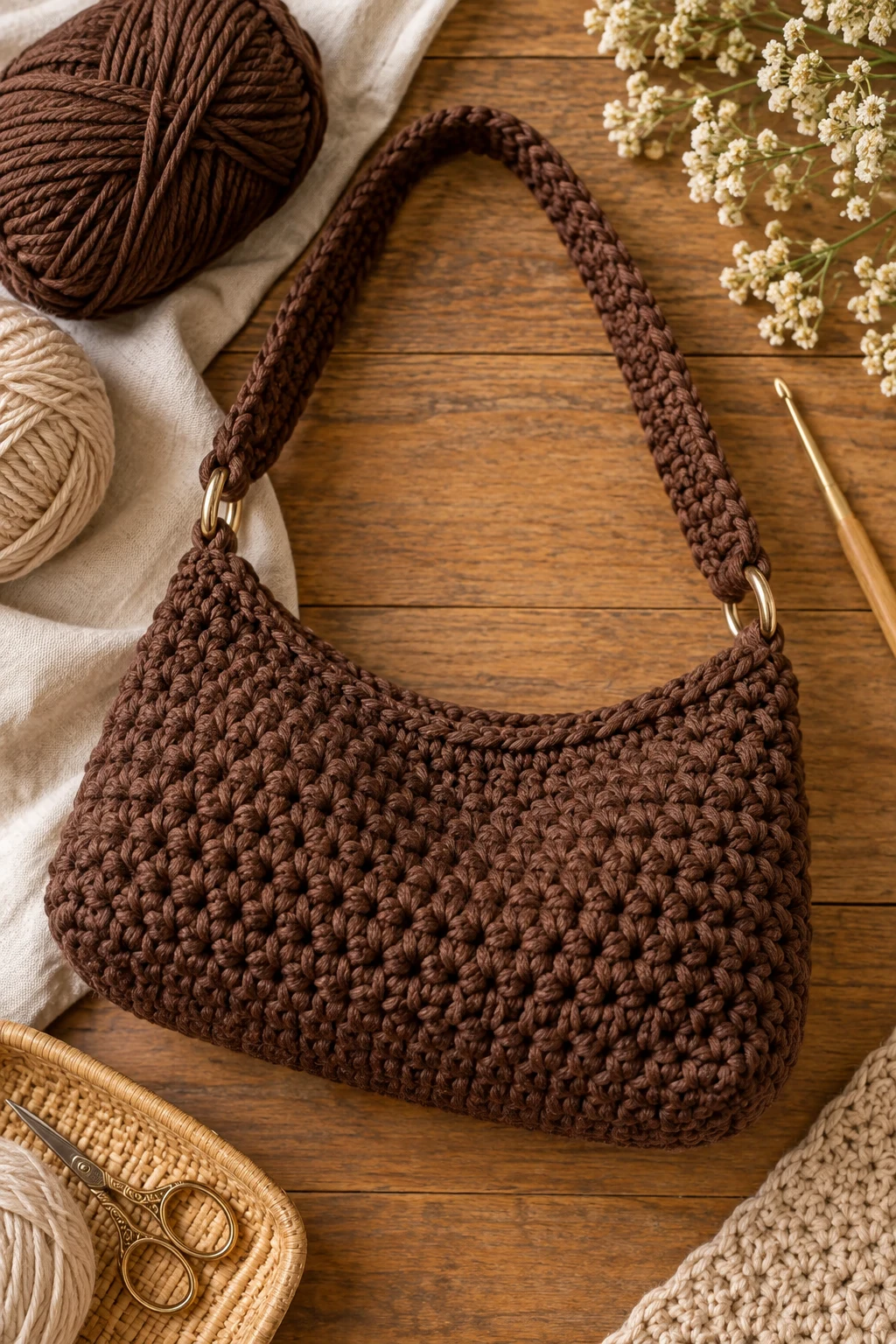 Chocolate Brown Shoulder Bag — crochet bag ideas handbags style outfit
