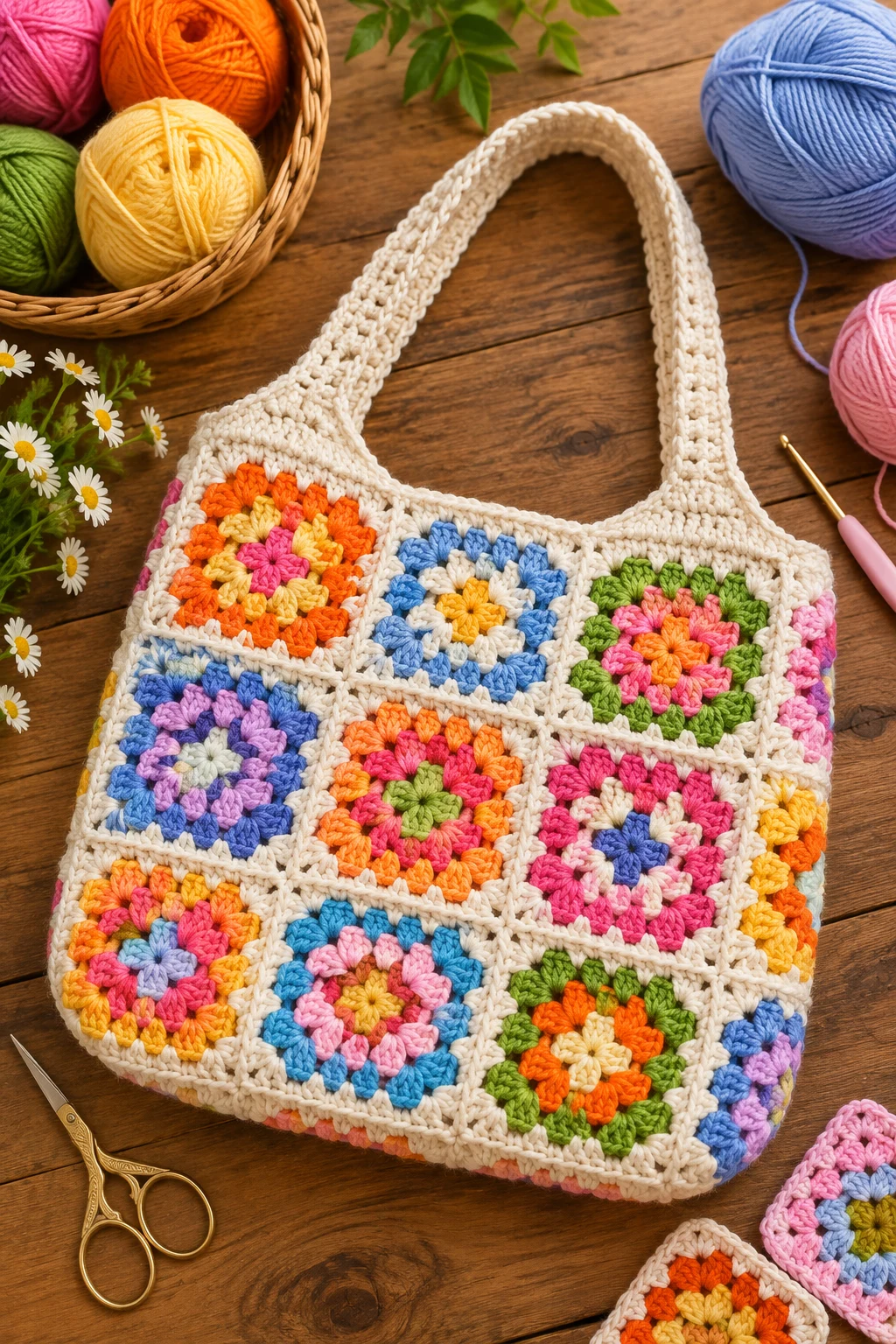 Granny Square Color Pop Bag — crochet bag ideas handbags style outfit