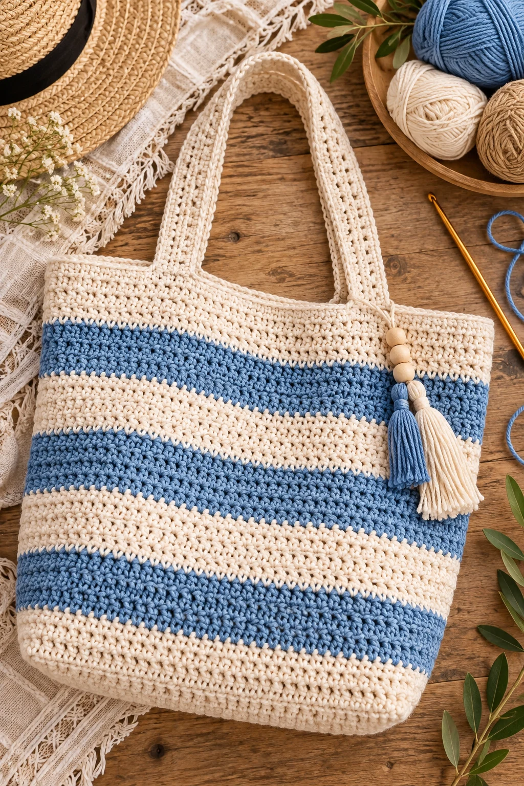 Striped Summer Tote — crochet bag ideas handbags style outfit