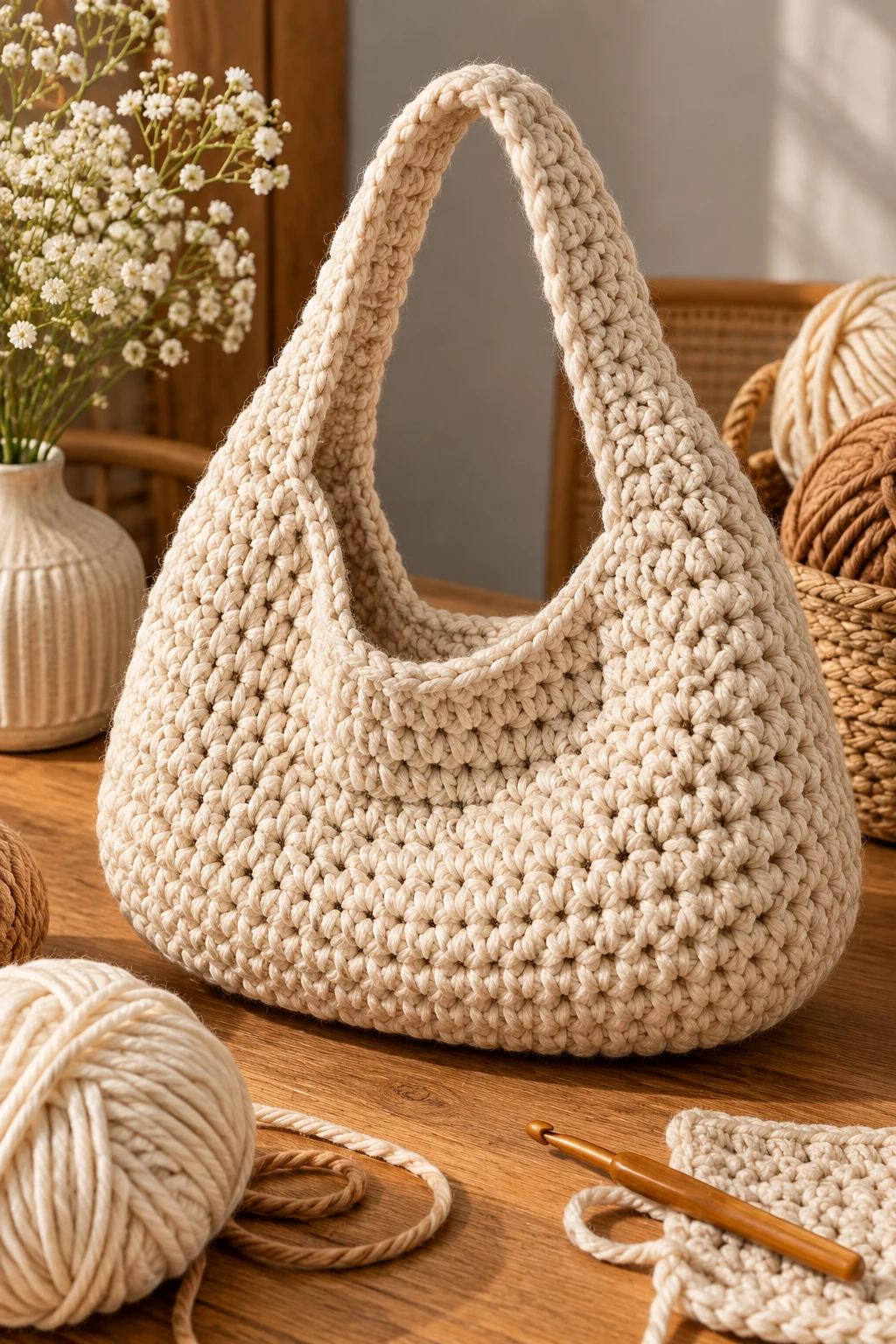 Chunky Cozy Hobo Bag — crochet bag ideas handbags style outfit