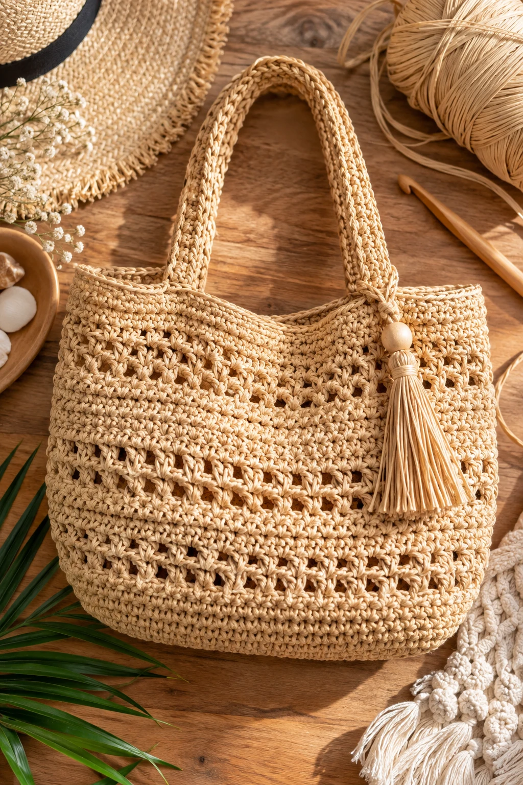 Raffia-Inspired Beach Bag — crochet bag ideas handbags style outfit