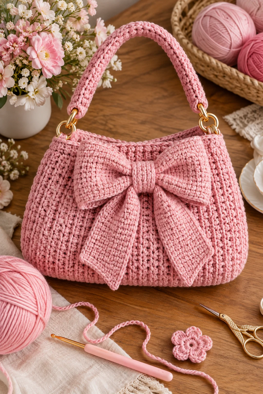 Pink Bow Handbag — crochet bag ideas handbags style outfit