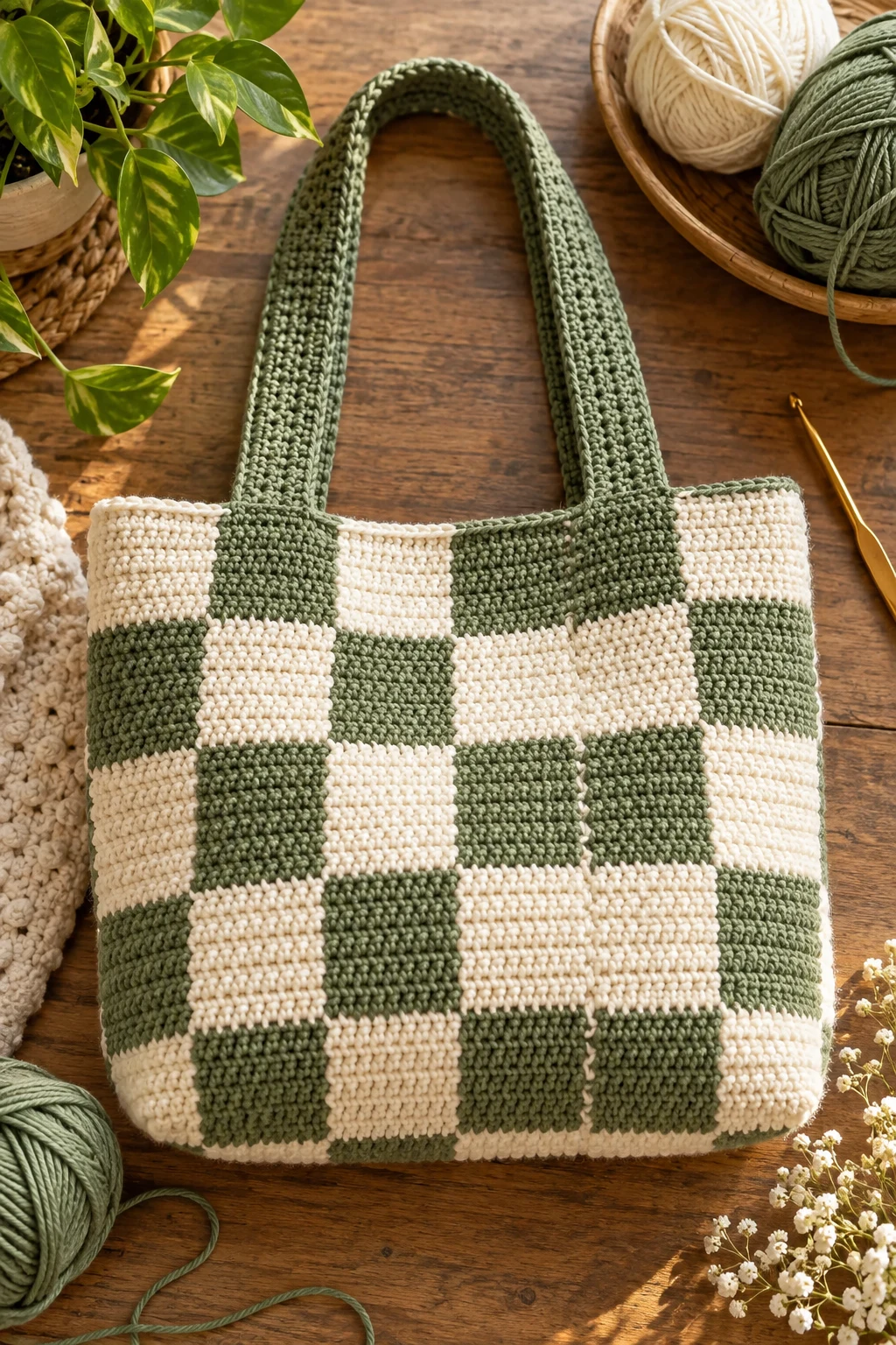 Checkerboard Tote — crochet bag ideas handbags style outfit