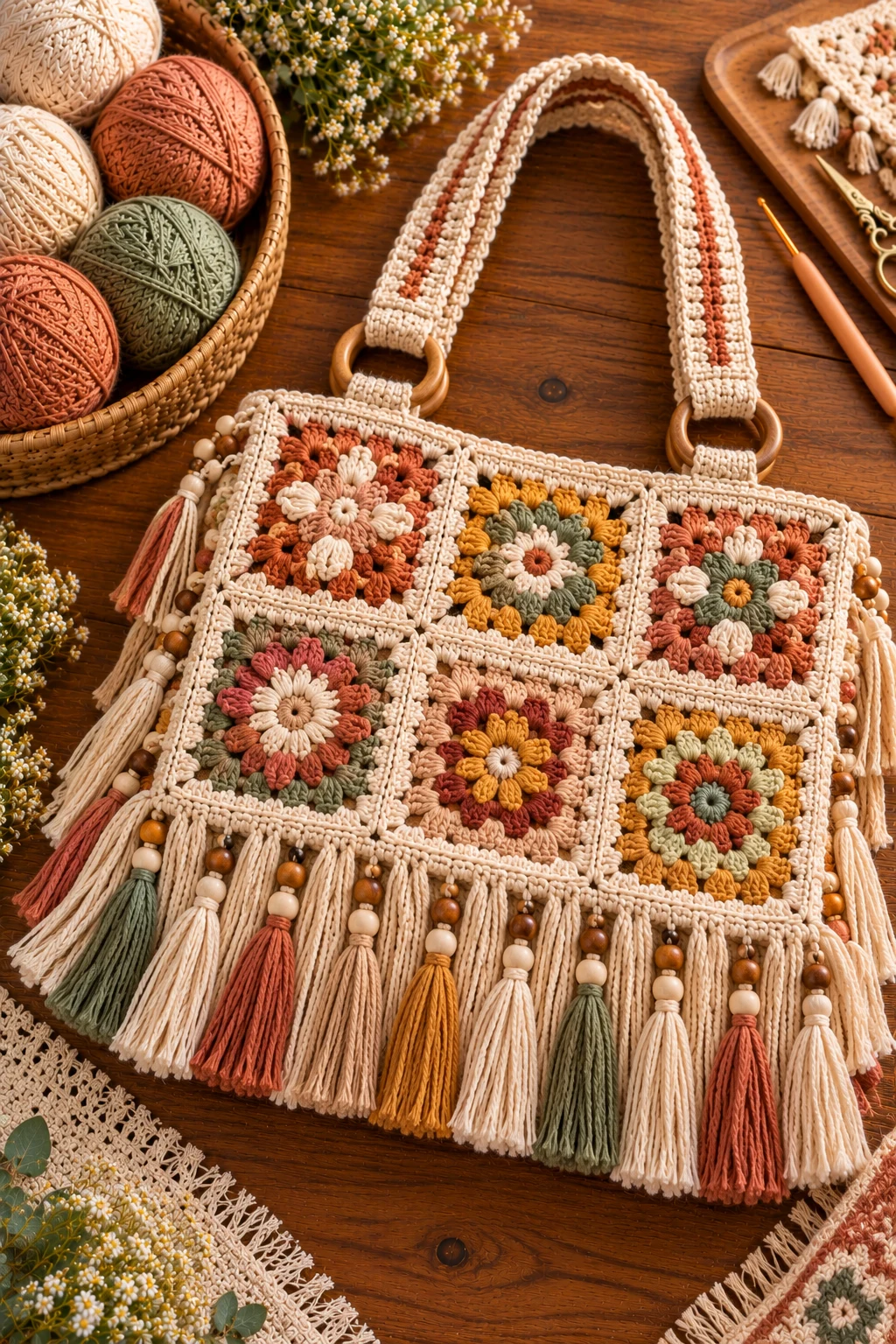 Boho Fringe Square Bag — crochet bag square style outfit
