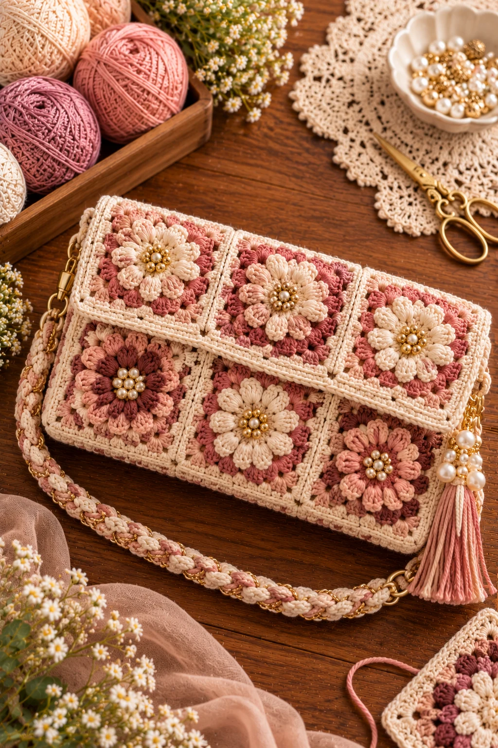 Elegant Evening Crochet Square Clutch — crochet bag square style outfit