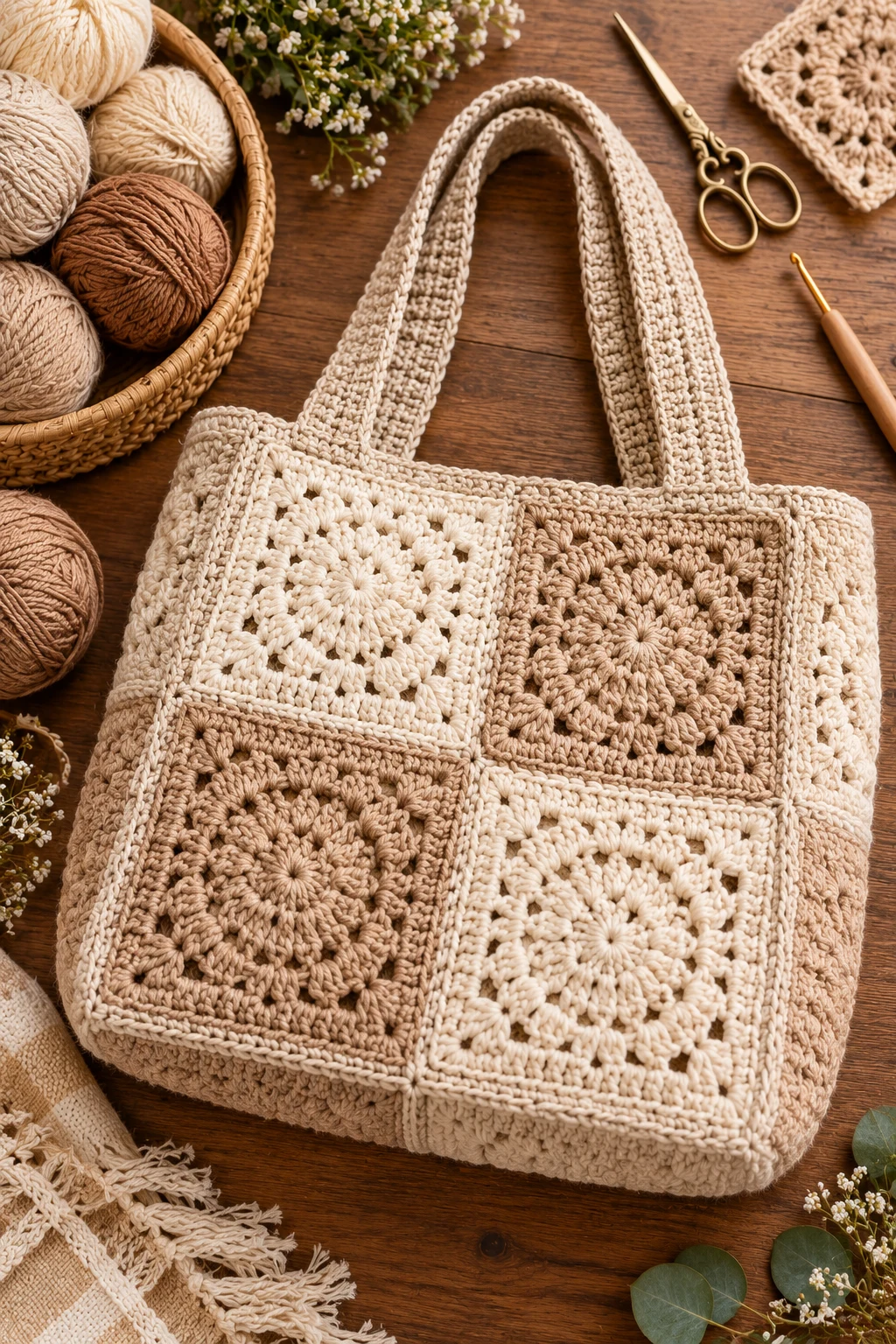 Solid Neutral Square Tote — crochet bag square style outfit