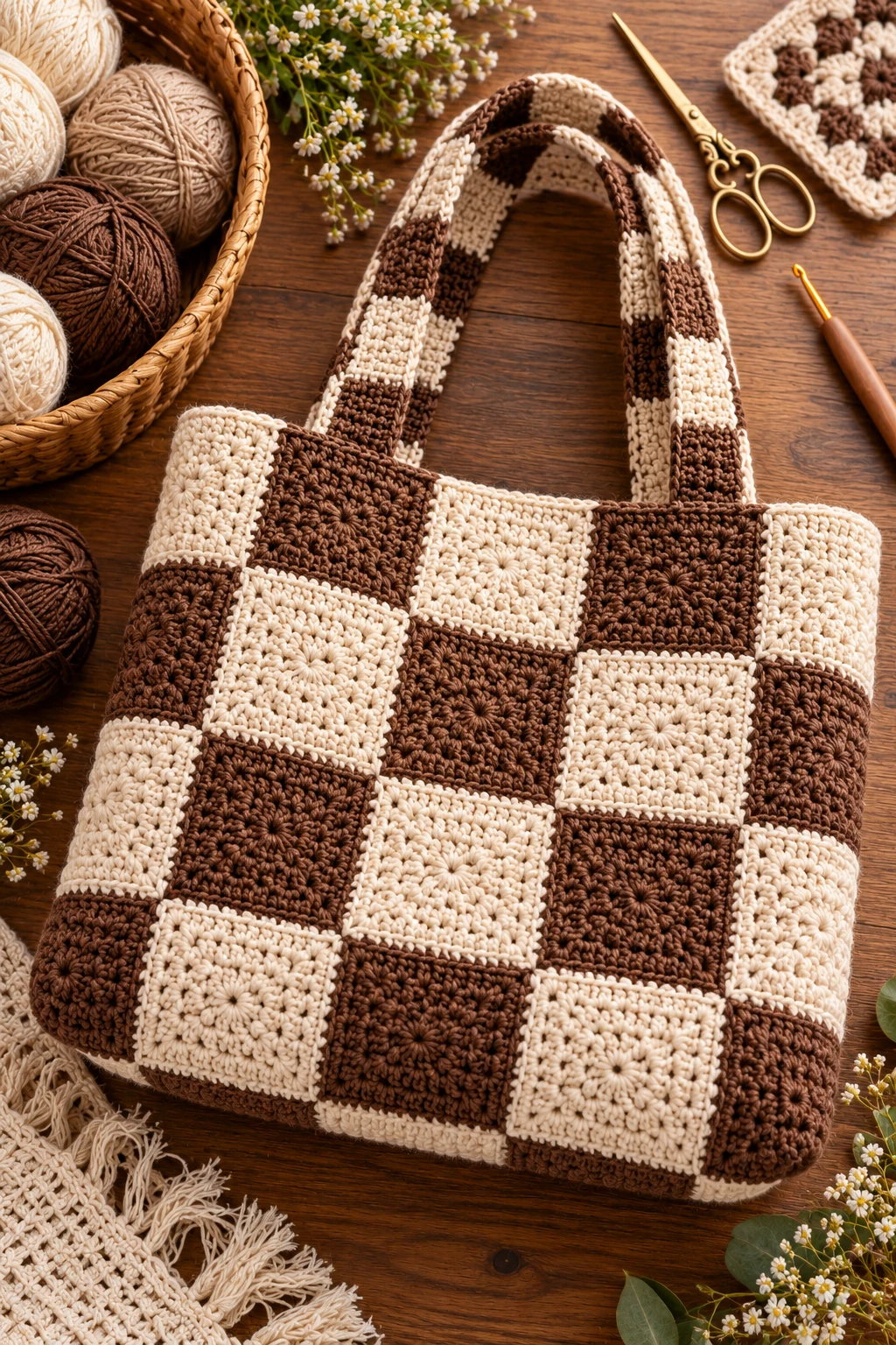 Checkerboard Crochet Bag Square — crochet bag square style outfit