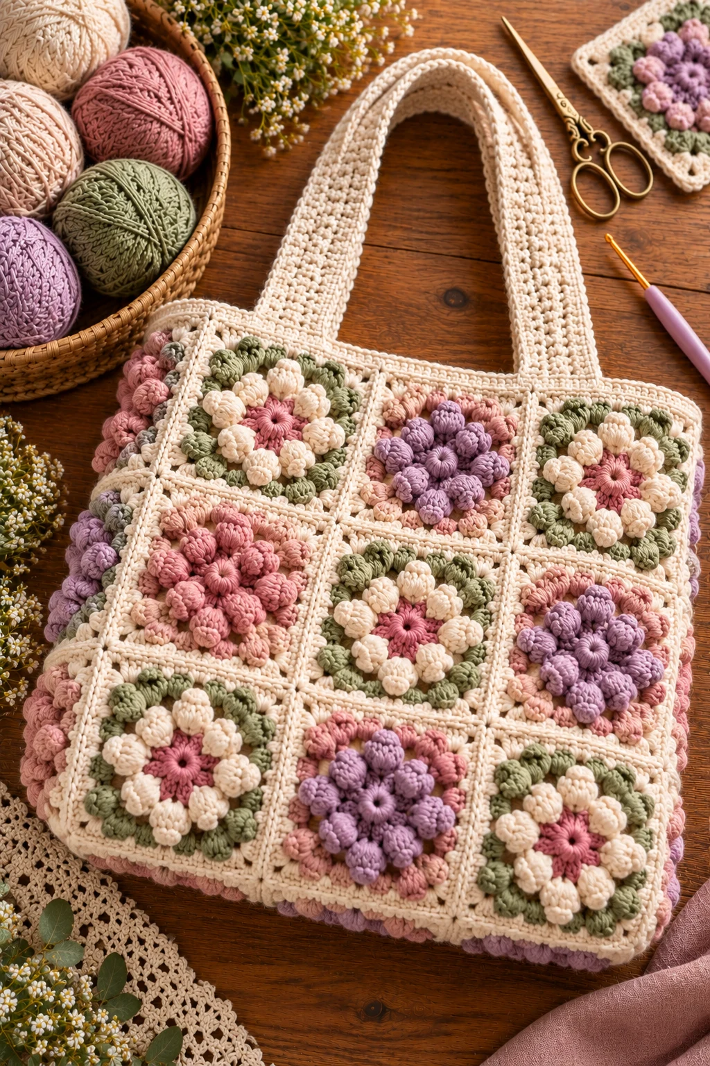 Crochet Bag Square With Bobble Texture — crochet bag square style outfit