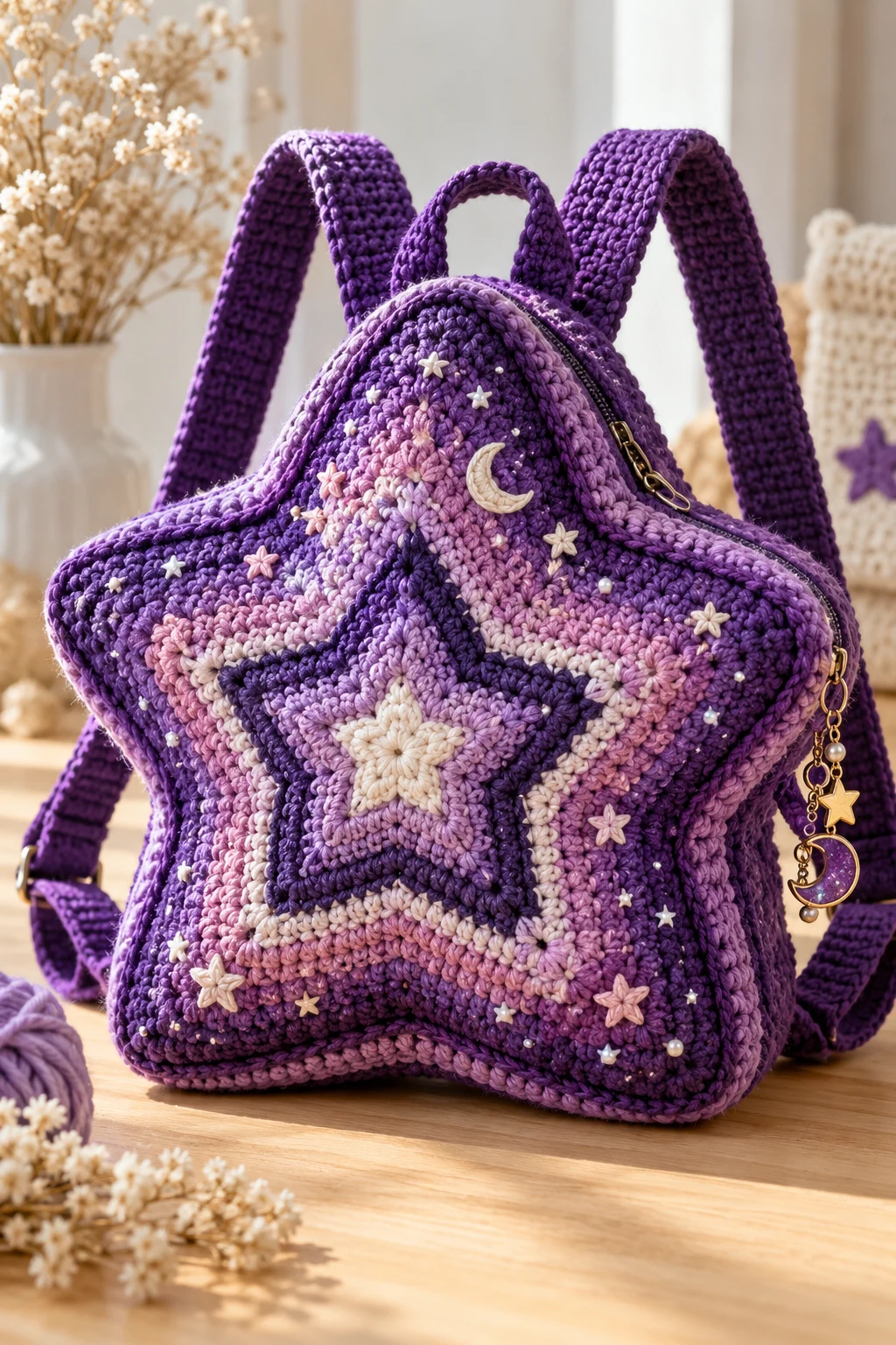 Purple Galaxy Crochet Star Backpack — crochet bag star style outfit