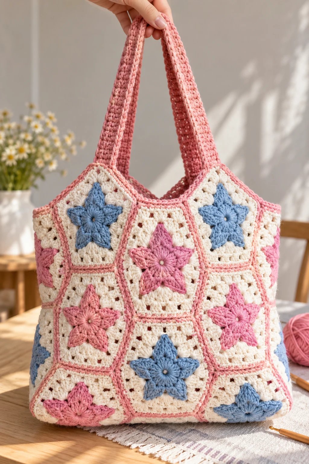 Granny Square Crochet Bag Star Tote — crochet bag star style outfit