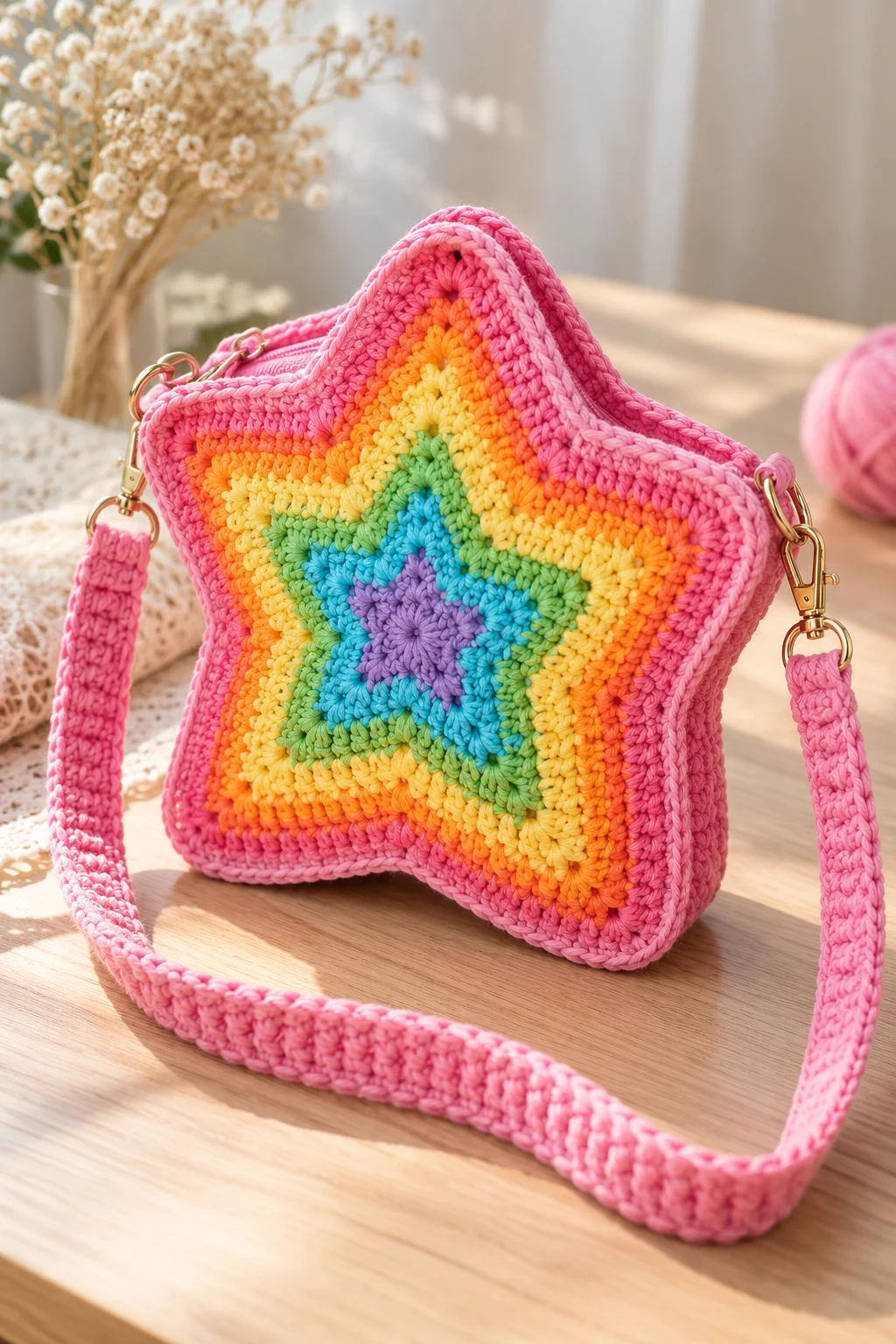 Rainbow Star Crochet Crossbody Bag — crochet bag star style outfit