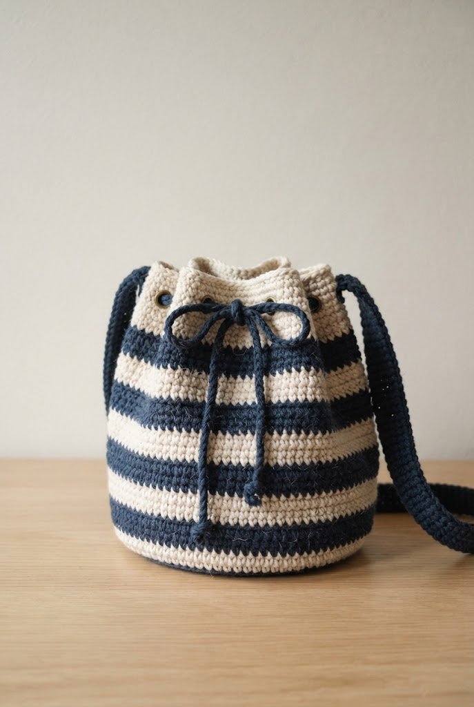 Nautical Sailor Striped Bucket — crochet bag summer style outfit