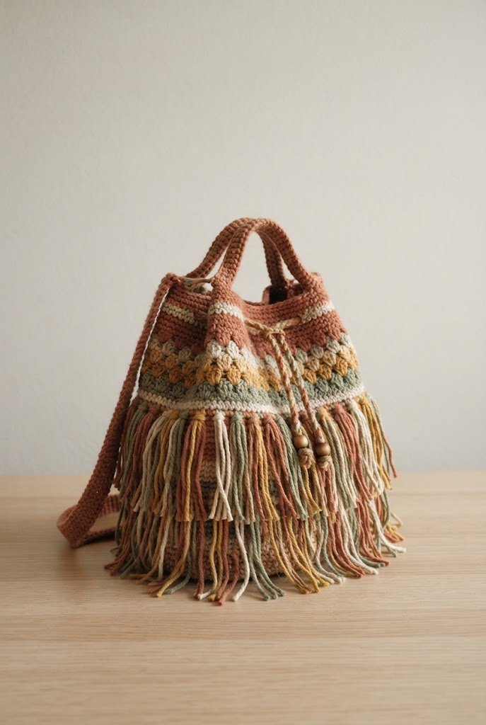 The Boho Fringe Bucket Satchel — crochet bag summer style outfit
