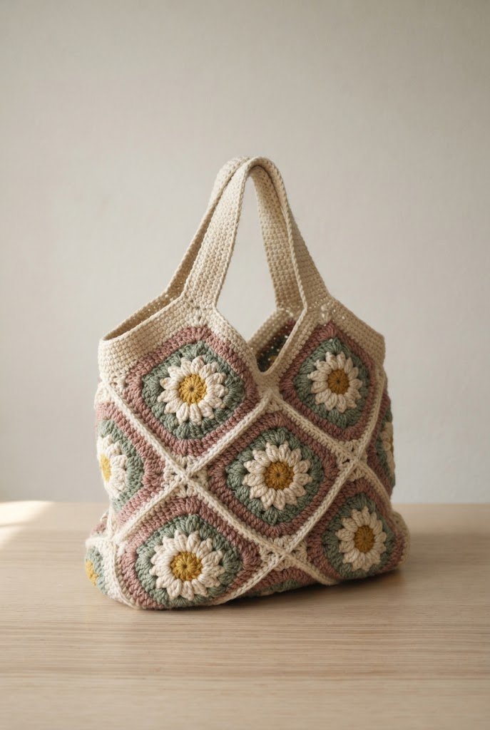 Daisy Motif Granny Square Bag — crochet bag summer style outfit