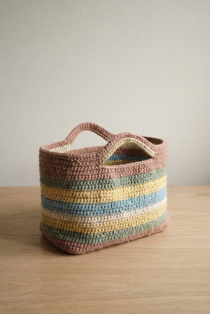 Pastel Striped Market Basket — crochet bag summer style outfit