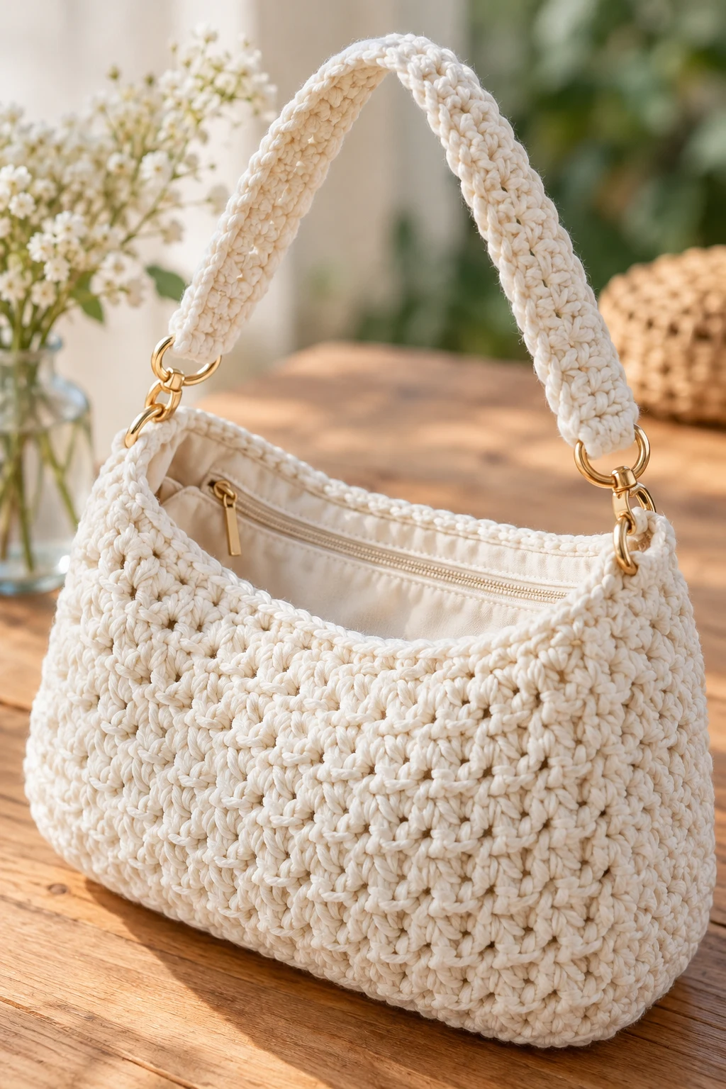 White Crochet Bag With a Zippered Lining — crochet bag white