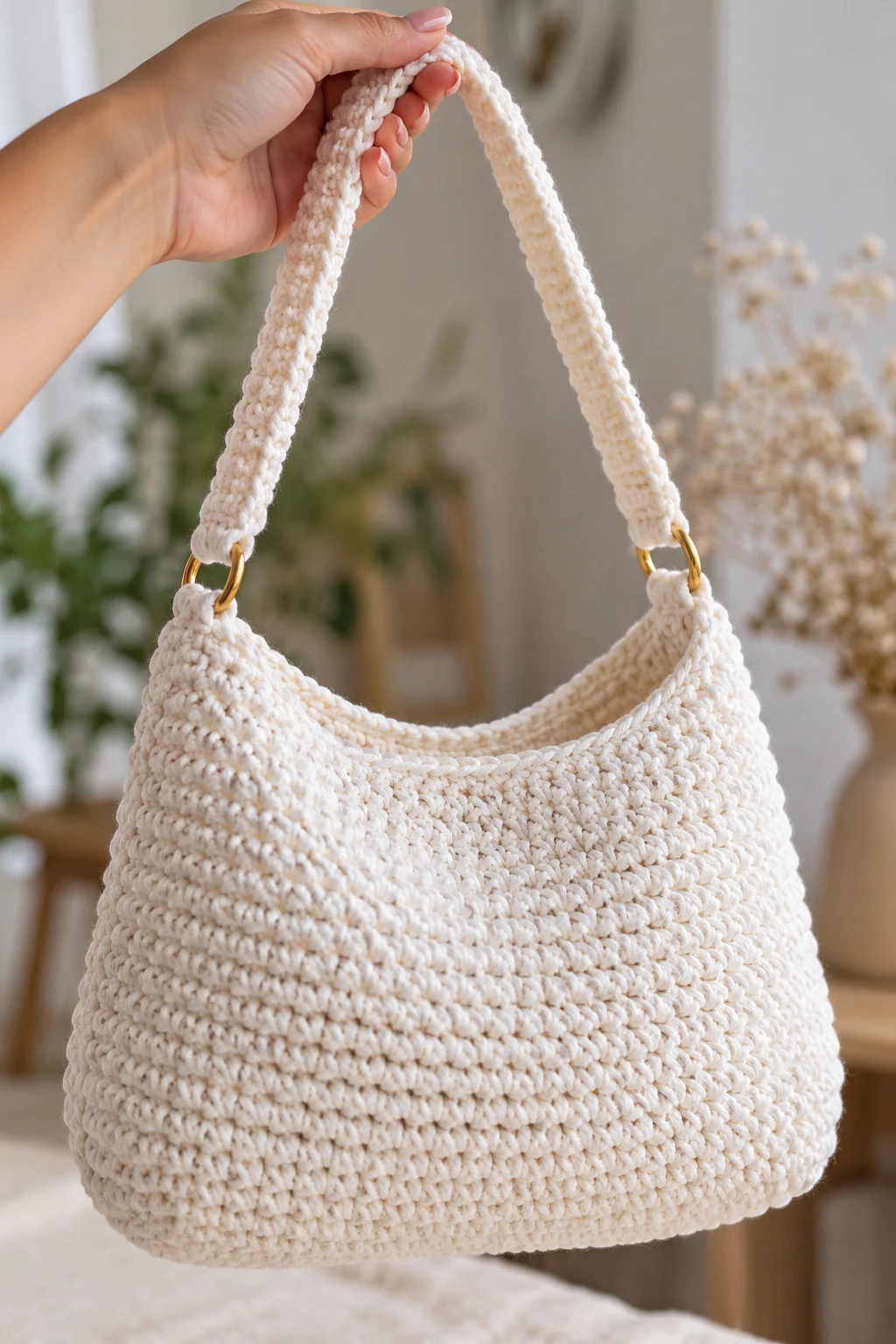 Minimalist White Crochet Shoulder Bag — crochet bag white