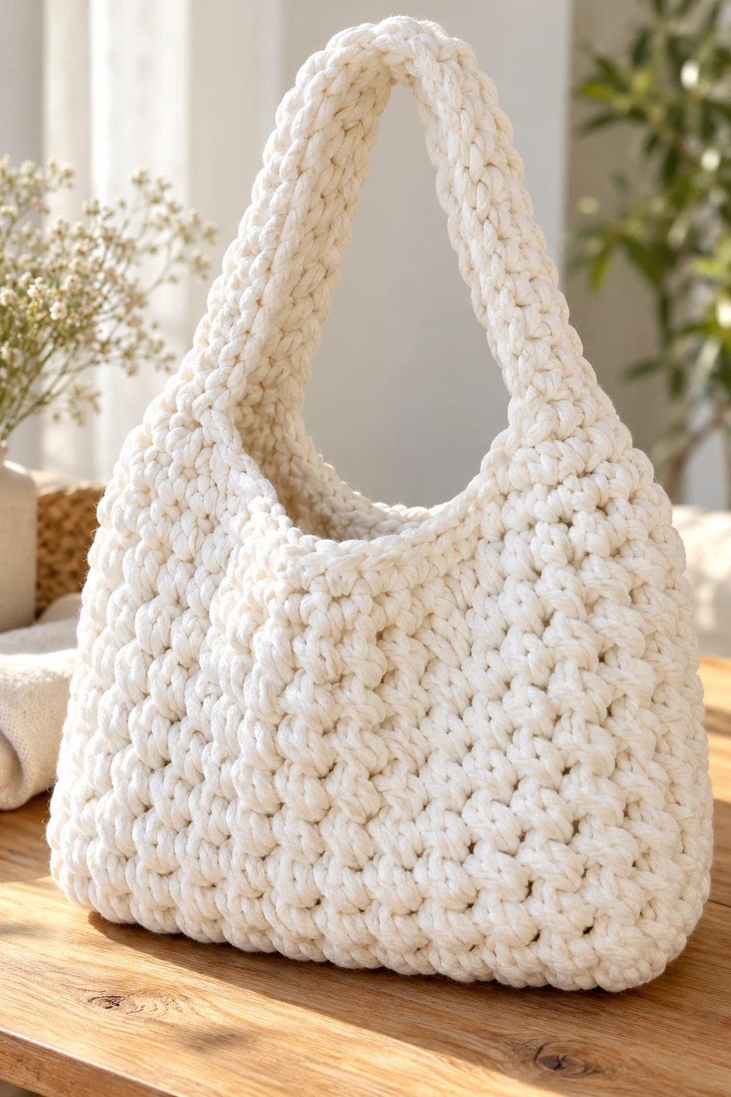 Chunky White Crochet Bag With Thick Straps — crochet bag white