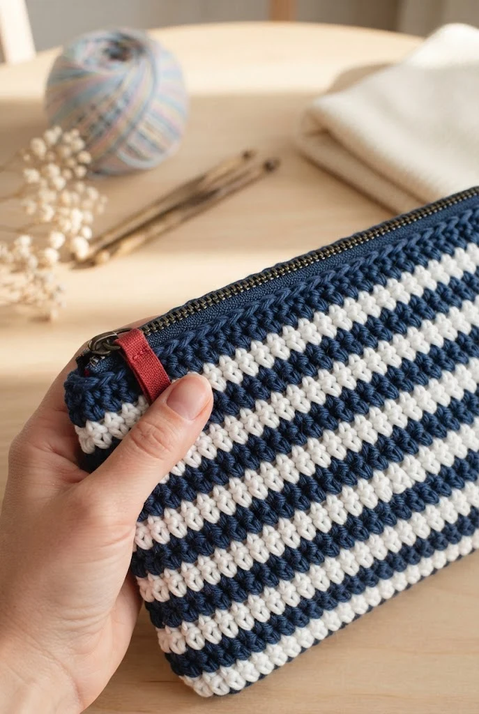 The Nautical Striped Sailor Pouch — crochet bag with zipper