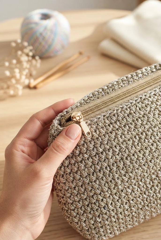 The Metallic Lurex Party Bag — crochet bag with zipper