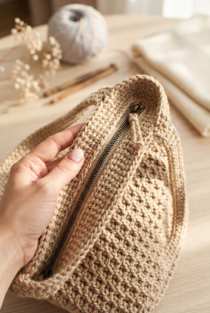 The Honeycomb Stitch Market Keeper — crochet bag with zipper