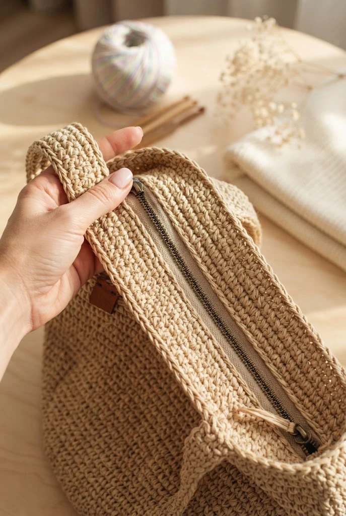 The Raffia Summer Beach Tote — crochet bag with zipper