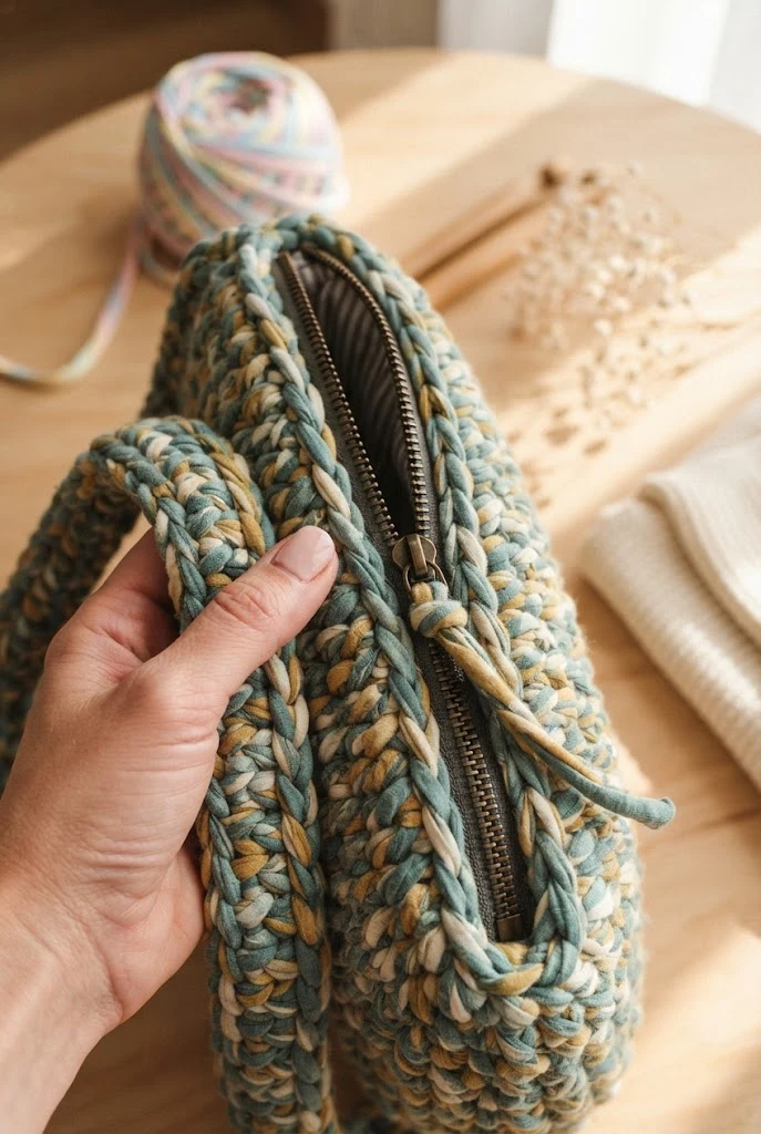 The Chunky T-Shirt Yarn Crossbody — crochet bag with zipper