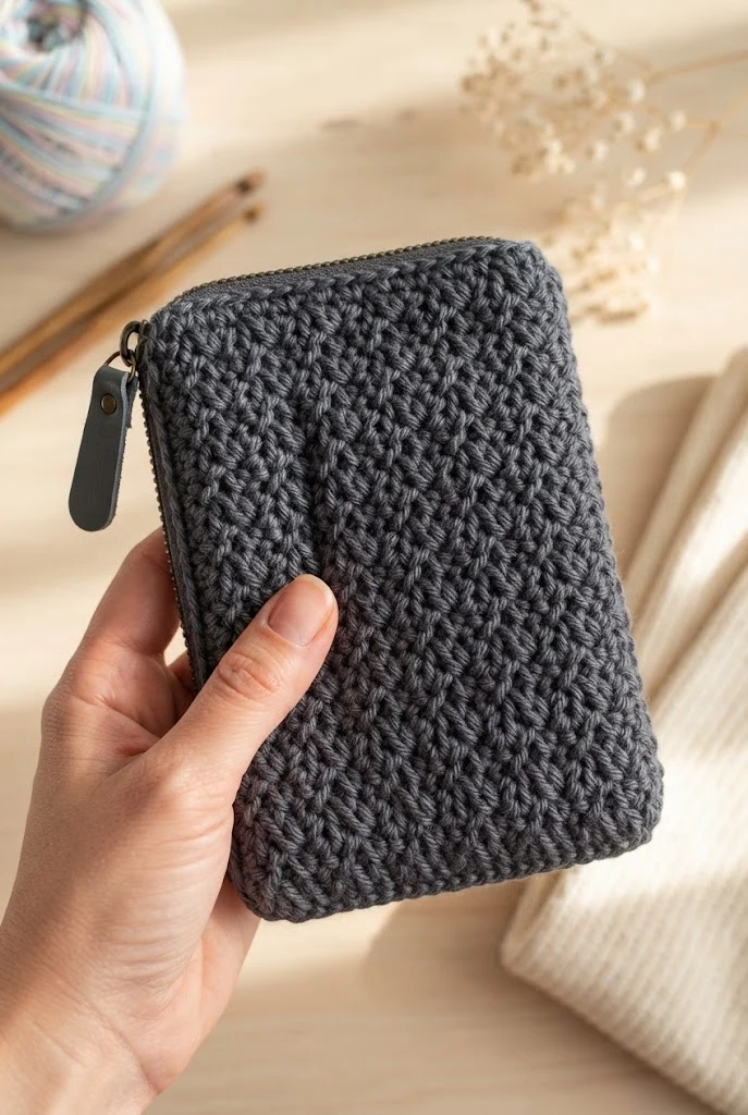 The Sleek Herringbone Stitch Wallet — crochet bag with zipper
