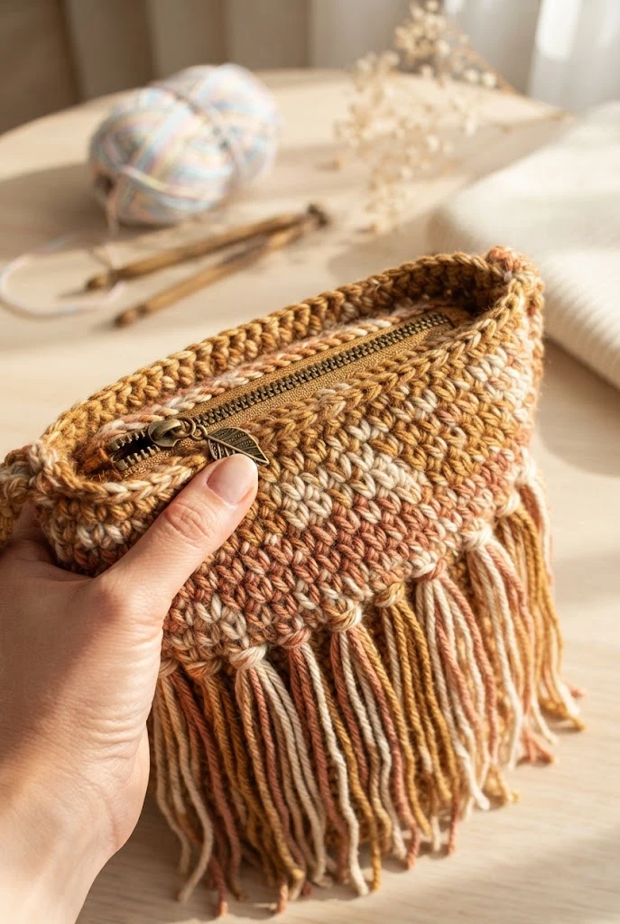 The Boho Fringe Bucket Bag — crochet bag with zipper
