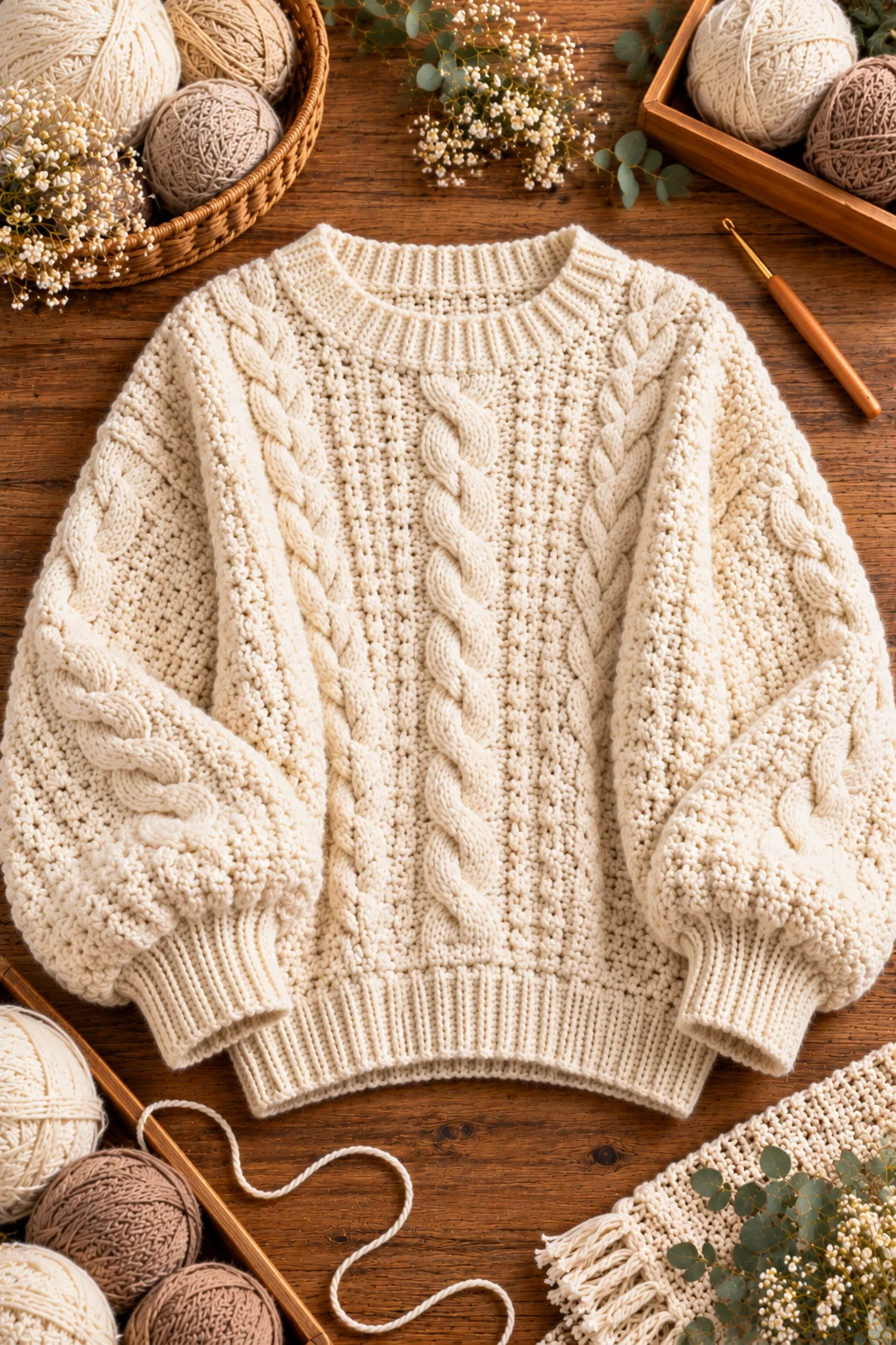 Ivory Cable-Texture Sweater — crochet baggy sweater style outfit