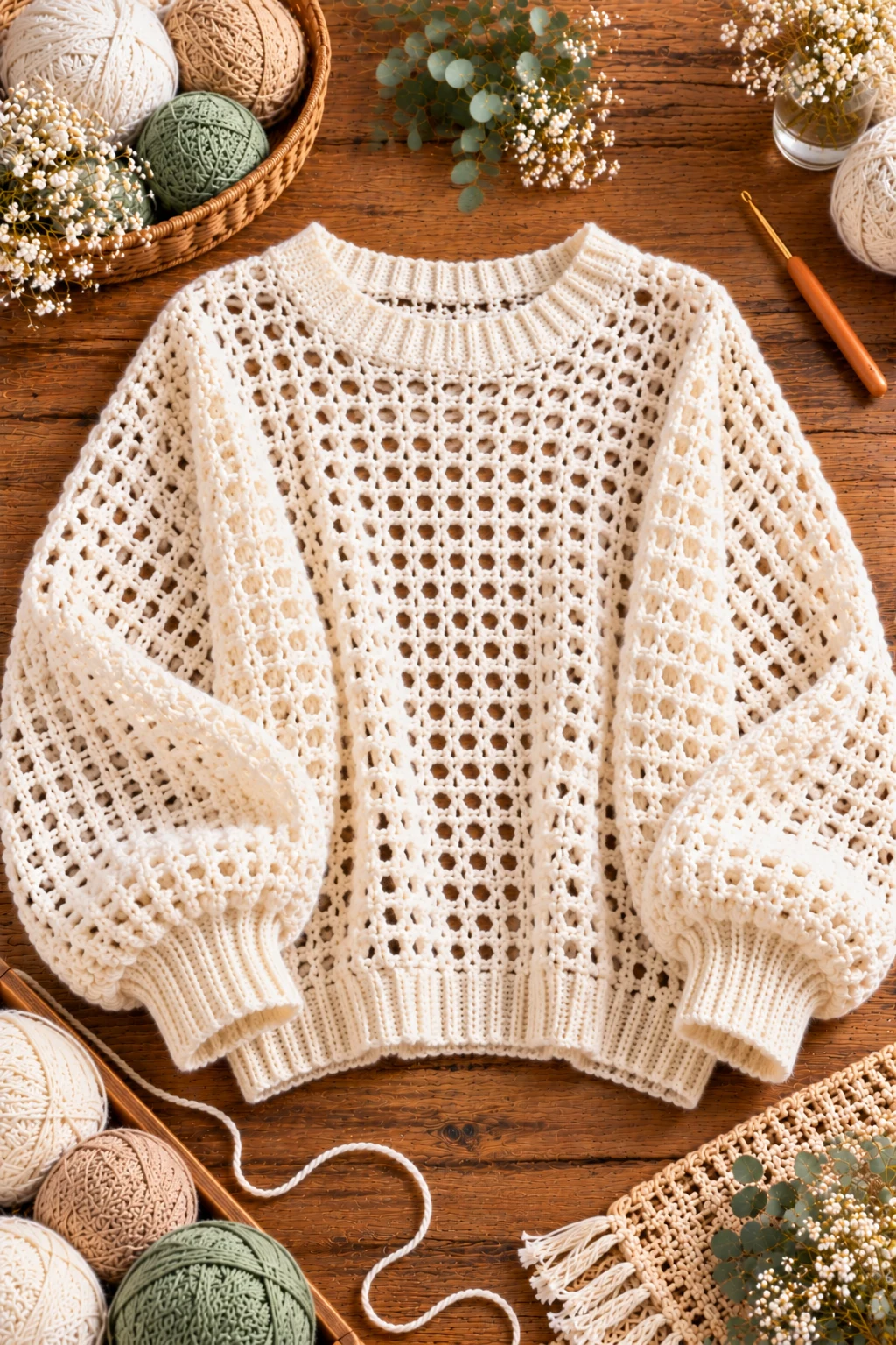White Mesh Summer Sweater — crochet baggy sweater style outfit