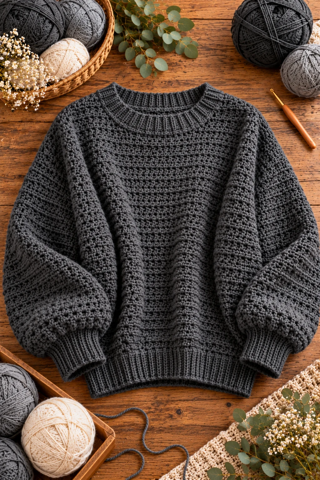 Charcoal Gray Crochet Oversized Sweater — crochet baggy sweater style outfit