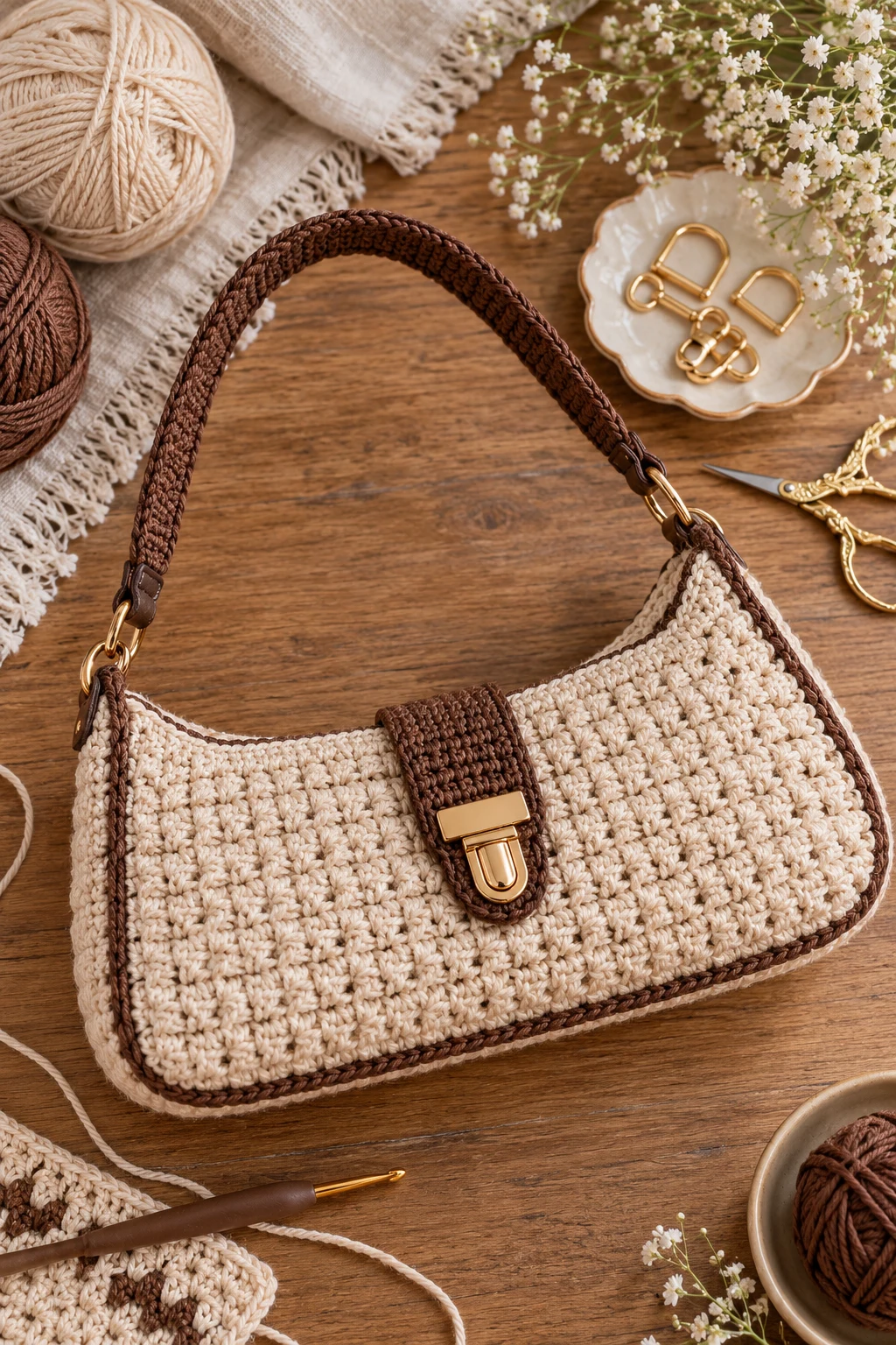 designer-Inspired Crochet Baguette Bag — crochet baguette bag style outfit