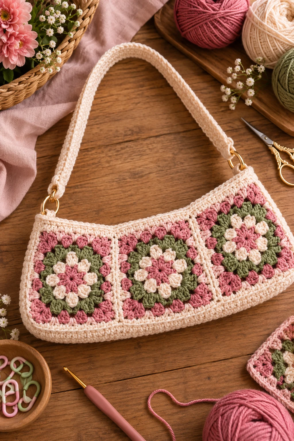Granny Square Crochet Baguette Bag — crochet baguette bag style outfit