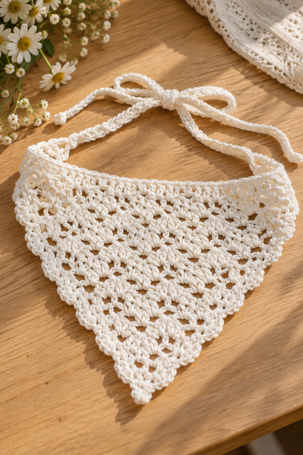 Classic White Crochet Bandana — Crochet Bandana style outfit