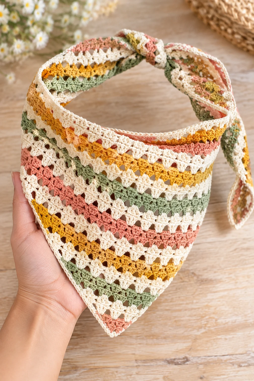 Striped Summer Crochet Bandana — Crochet Bandana style outfit
