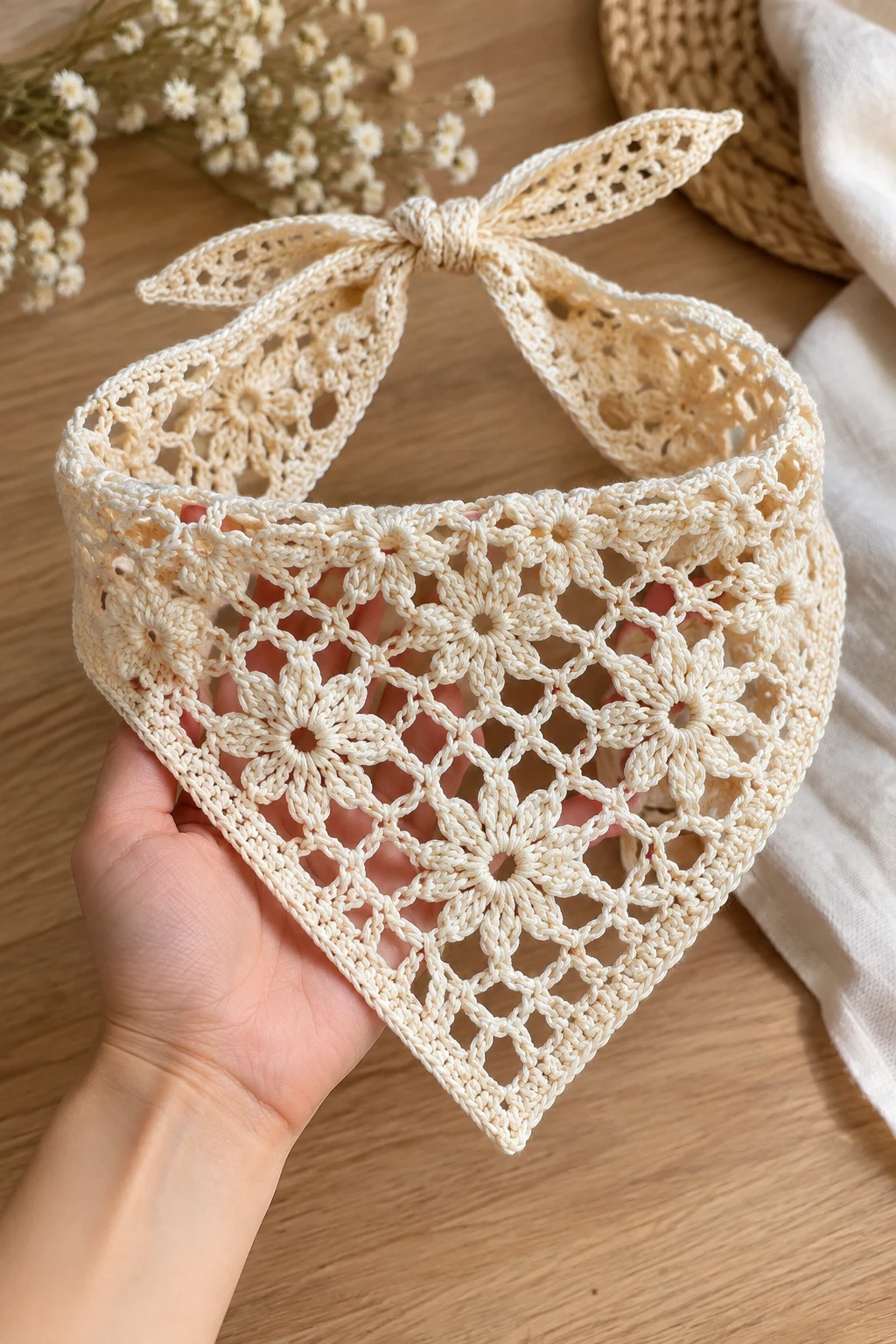 Openwork Lace Crochet Bandana — Crochet Bandana style outfit