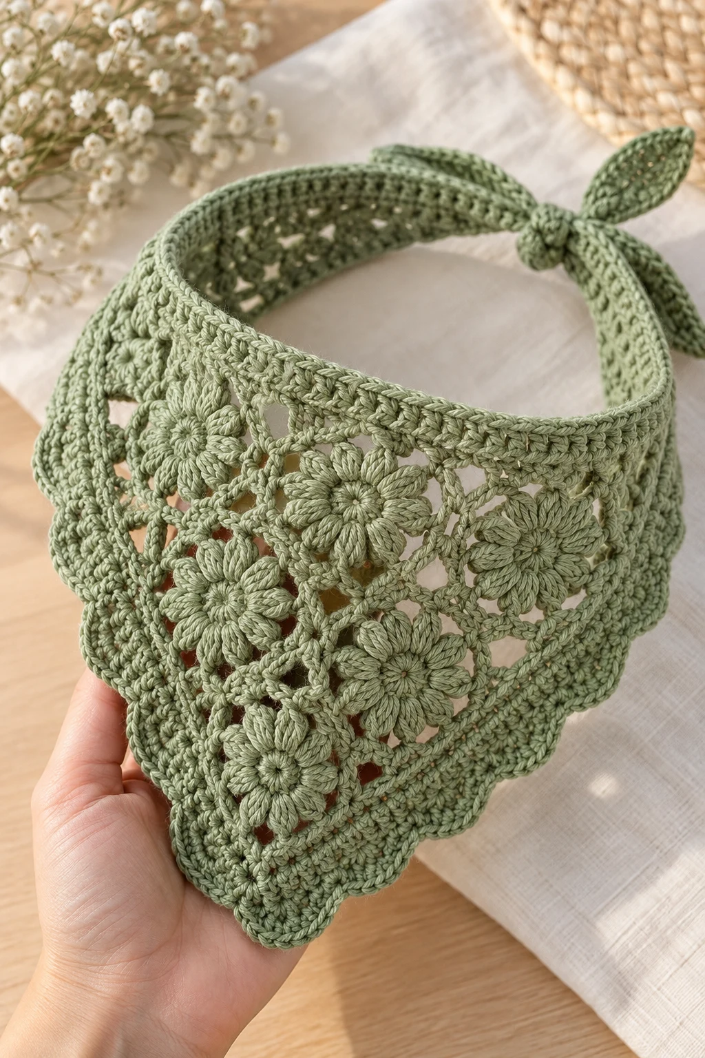 Sage Green Crochet Bandana — Crochet Bandana style outfit