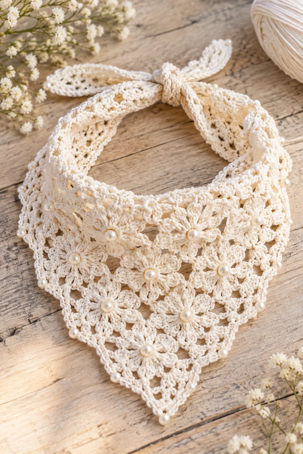 Crochet Bandana With Pearl-Like Beads — Crochet Bandana style outfit