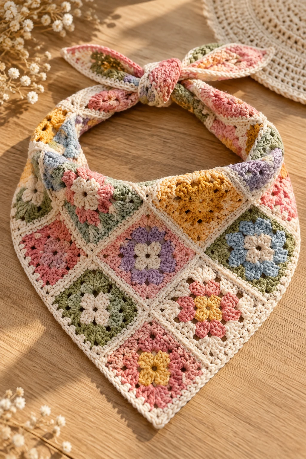 Patchwork Crochet Bandana — Crochet Bandana style outfit